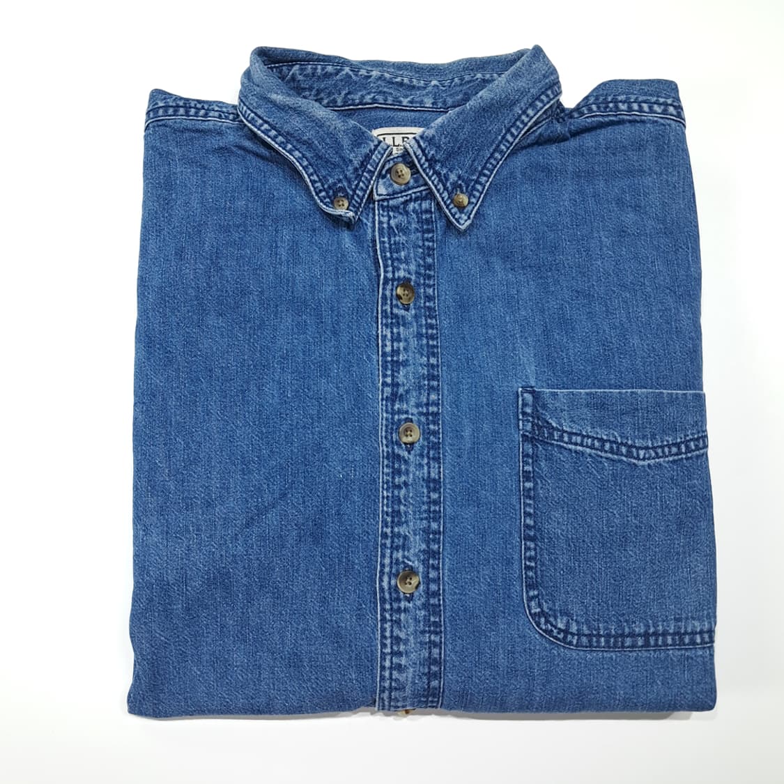 CL512 XL 엘엘빈 90s 코튼 버튼다운 인디고 블루 데님셔츠 남방 상품이미지6