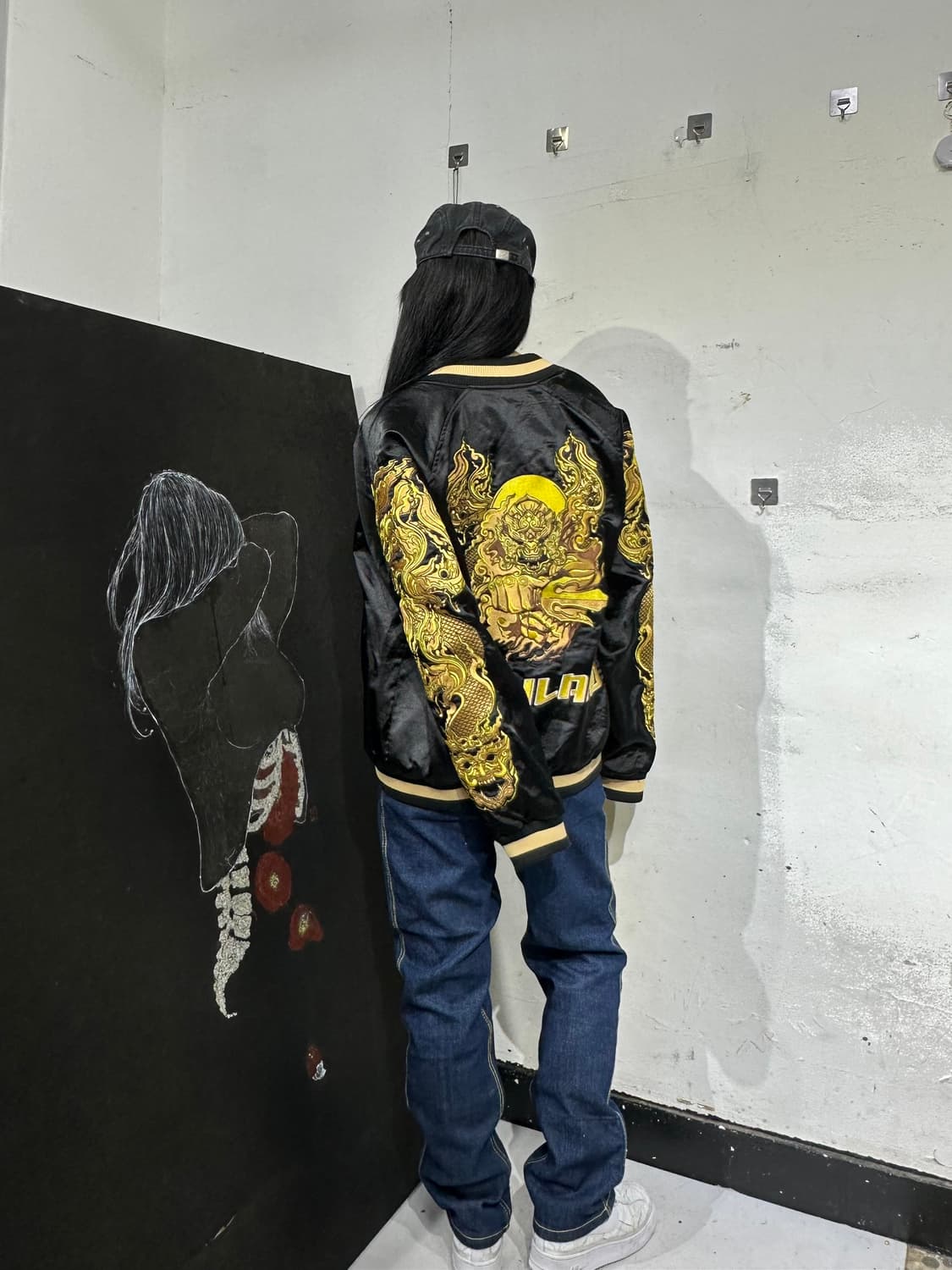 Jpn 일본빈티지 오리엔탈 태국 양면 검빨 스카잔 자켓 상품이미지5