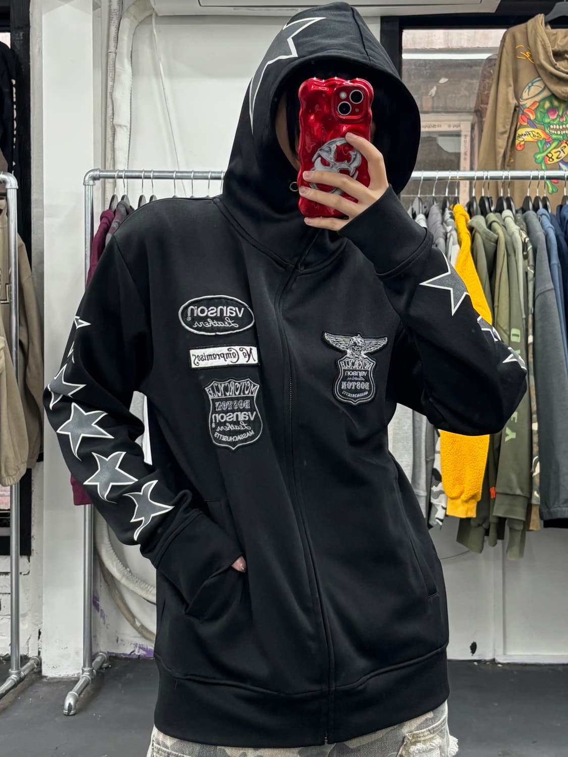 밴슨 레더 사이드 스타 후드집업 상품이미지2