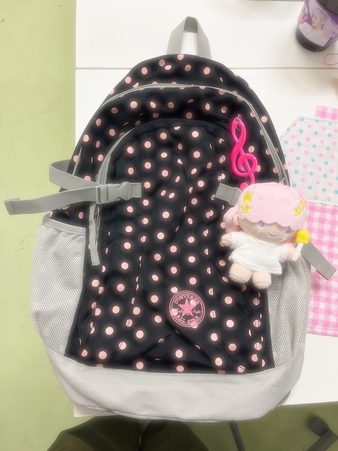 컨버스 블랙 핑크 도트 백팩 🍓 상품이미지2