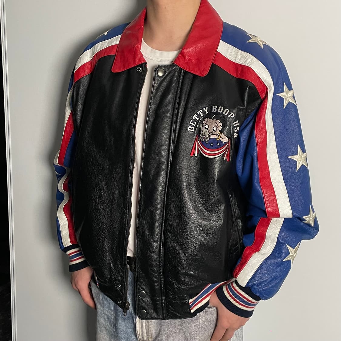 90s 베티붑 아메리칸 툰즈 리얼레더 바시티 자켓 (on.590)   상품이미지4