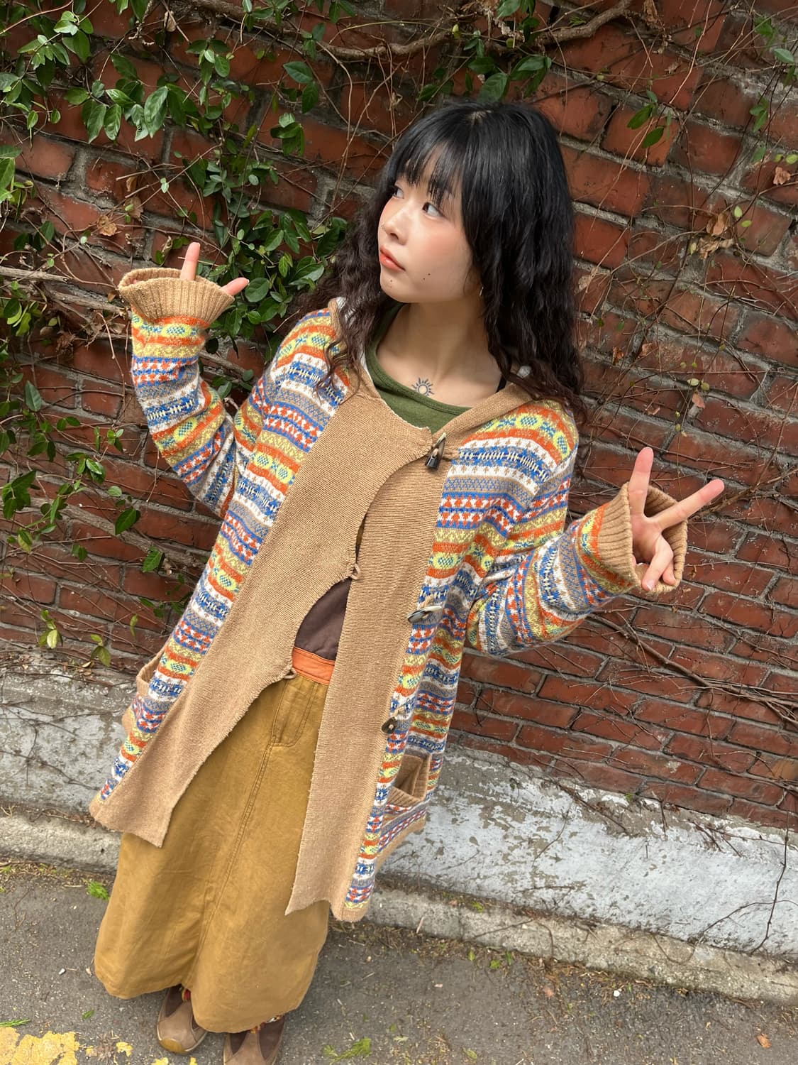 히피패턴 니트 후드 가디건 상품이미지3