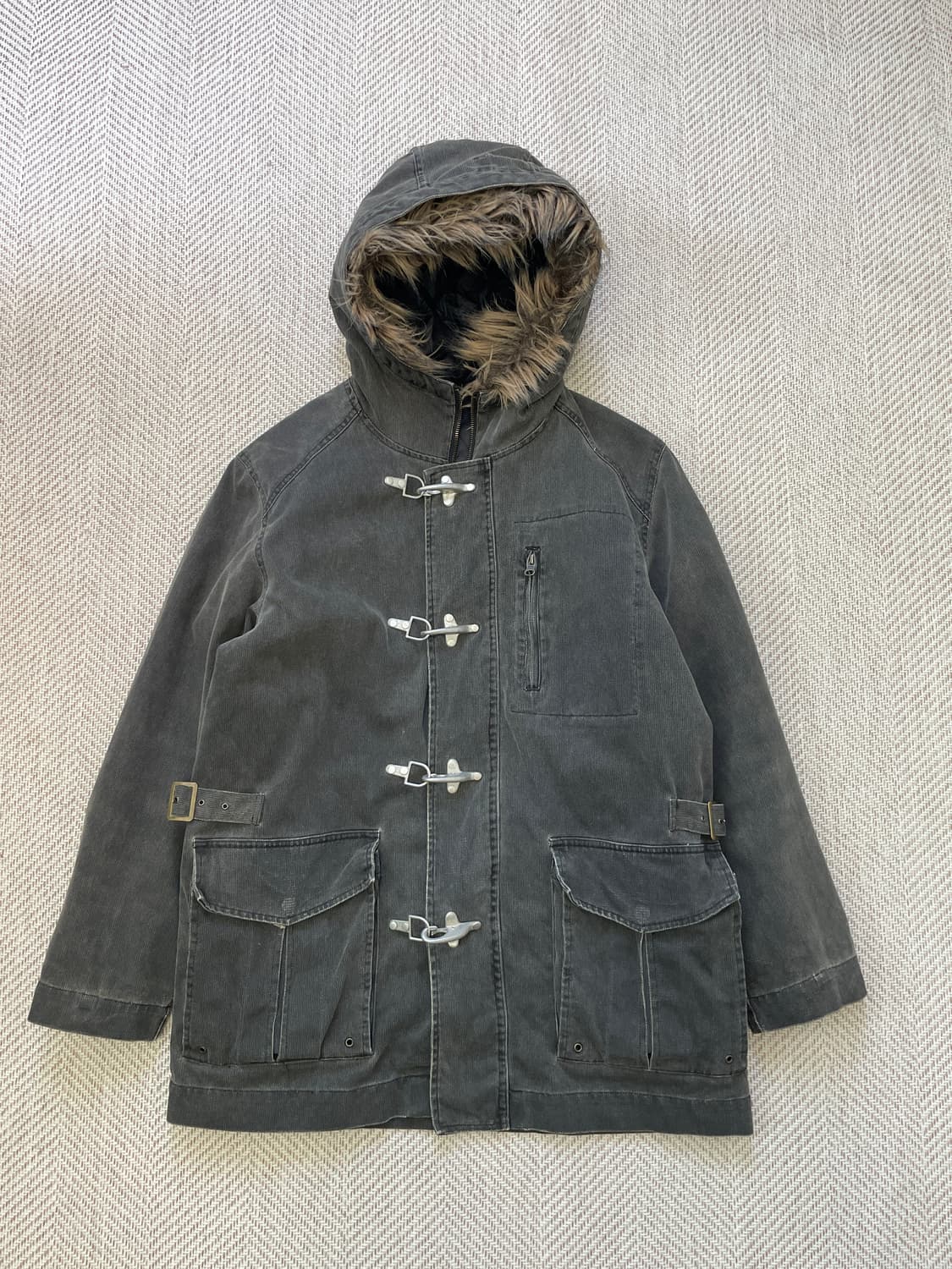 빈티지 파이어맨 실버버클 퍼트리밍 밸티드 자켓 상품이미지1