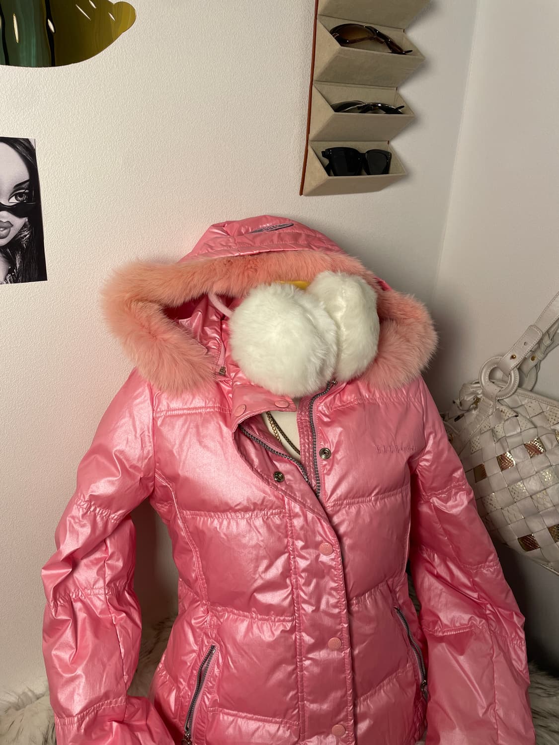 빈티지 엘르 핑크 글로시 퍼 패딩 상품이미지2