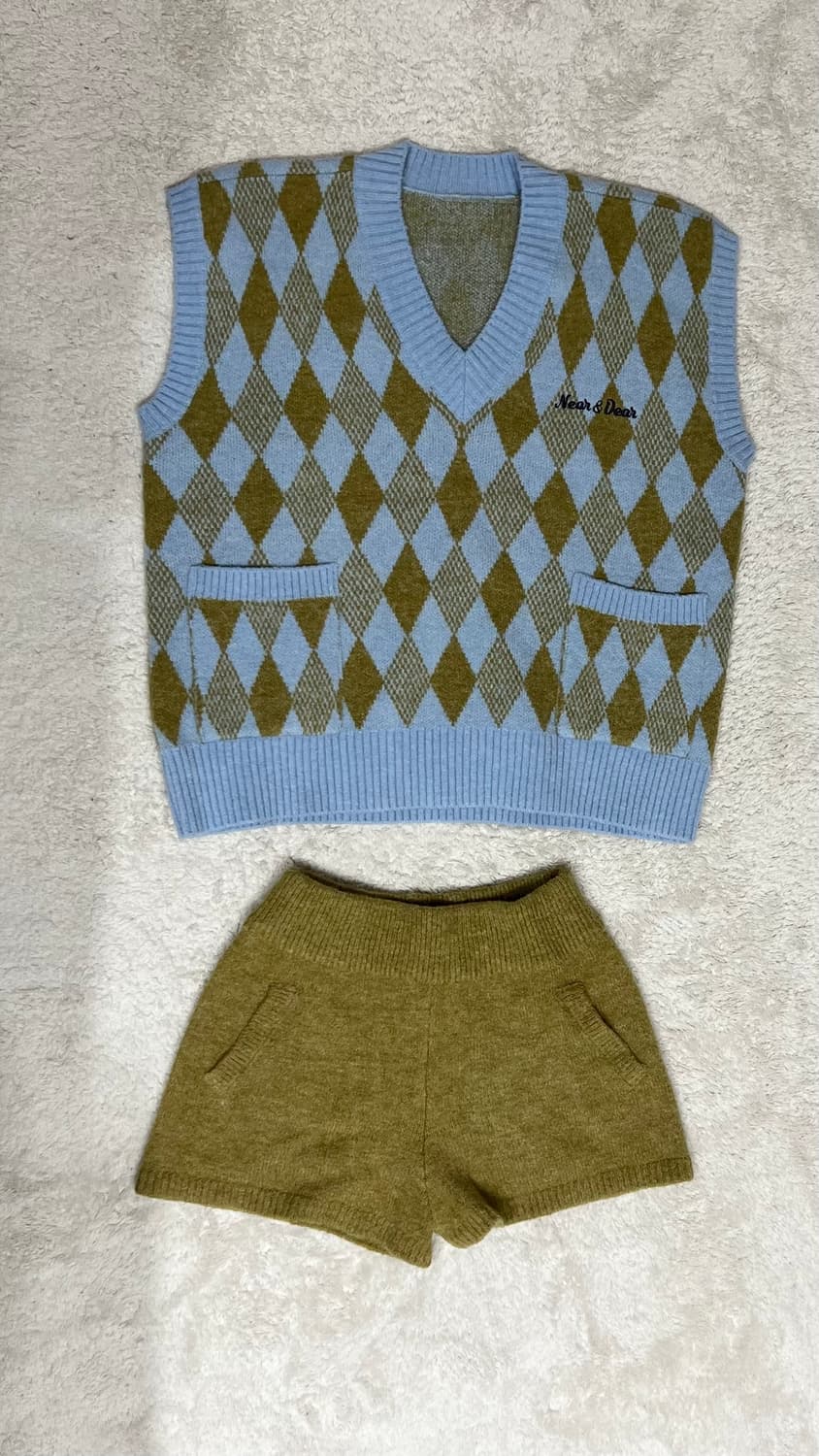 near&dear Diamond knit vest & shorts set 상품이미지3