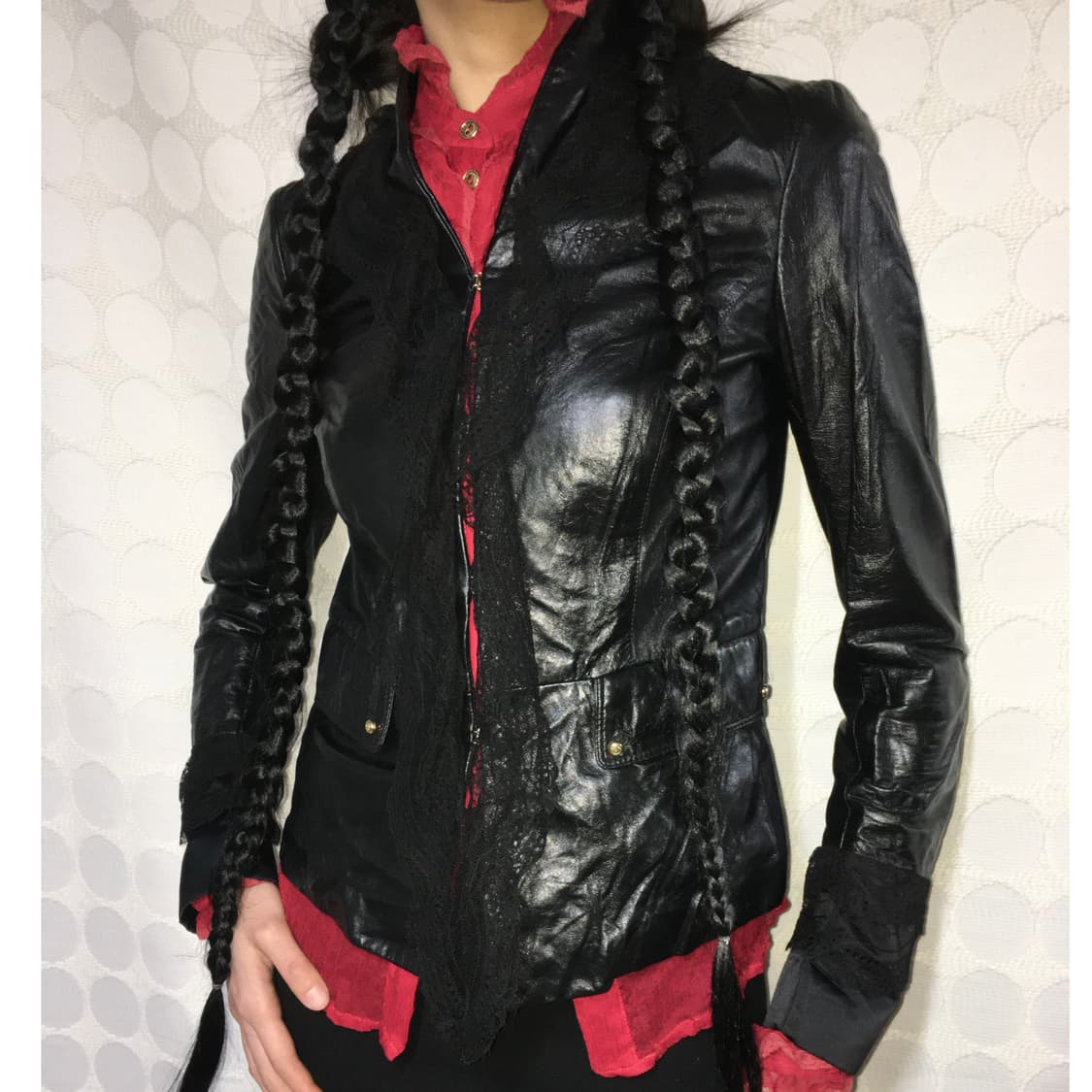 로베르토 카발리 레이스 실크 배색 가죽 재킷 상품이미지2