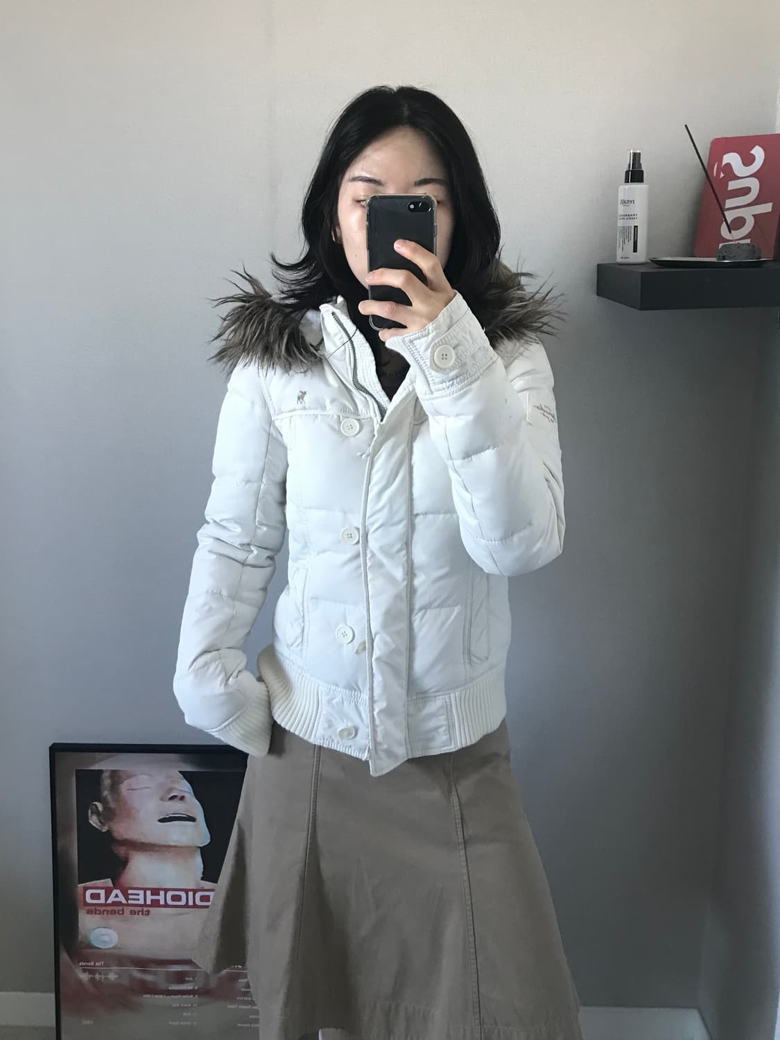 아베크롬비 대장급 화이트 울프죠 봄버 패딩 자켓 상품이미지2