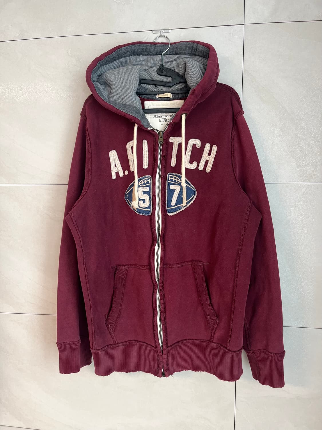 (2XL) 아베크롬비 데미지 디테일 후드집업 버건디 상품이미지3