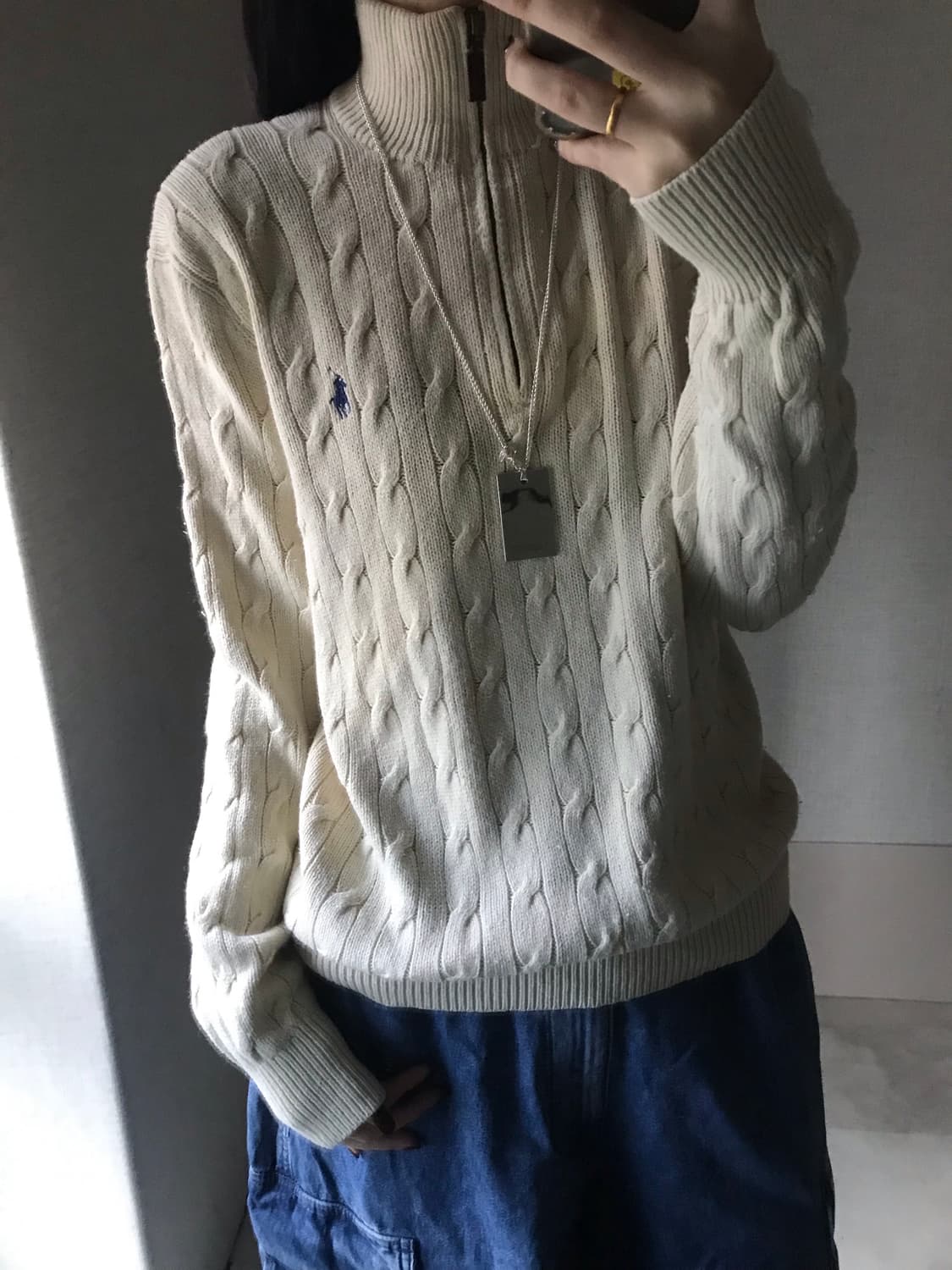 폴로 아이보리 니트 반집업 상품이미지3