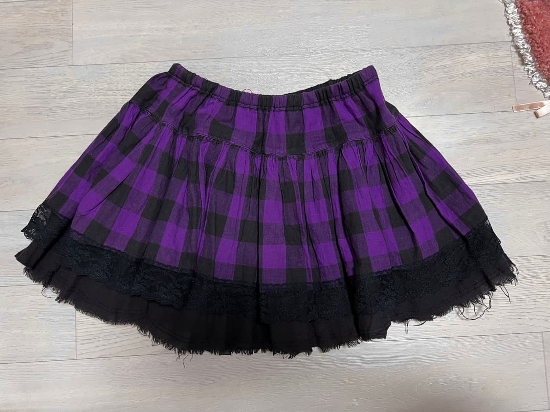 알곤퀸즈 펑크 체크 퍼플 스커트 리버시블 스커트 고딕 고스 공겜여주 상품이미지4