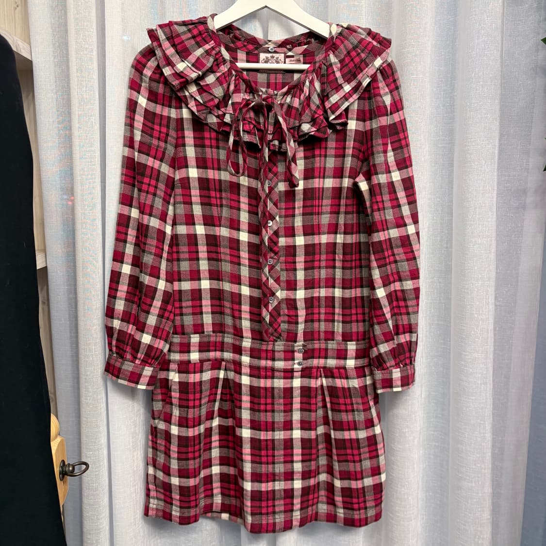 체크 러플카라 드레스 상품이미지5