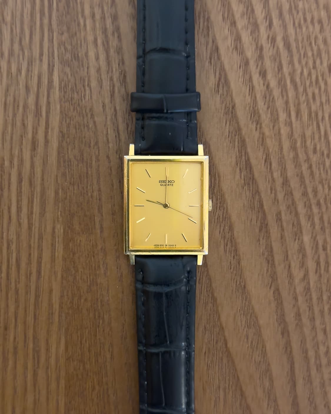 빈티지 세이코 탱크 샴페인 골드 쿼츠 가죽 시계 (2C2 상품이미지1