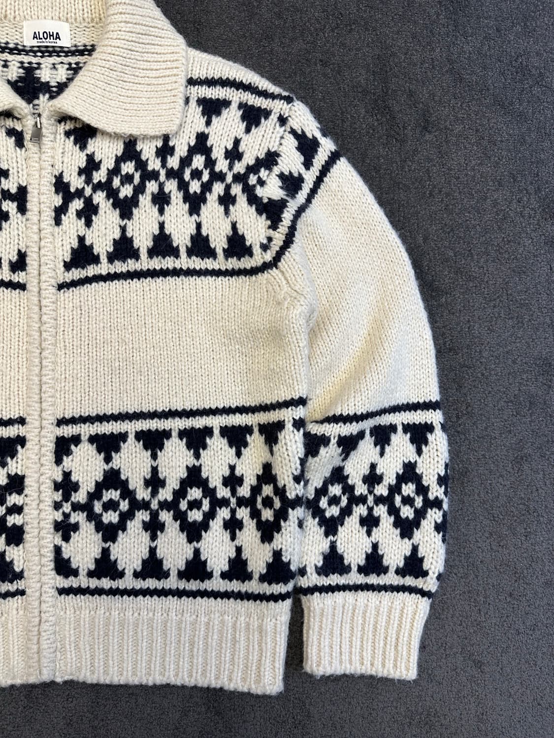 ALOHA 패턴 니트 집업 자켓 [코이찬] M 상품이미지2