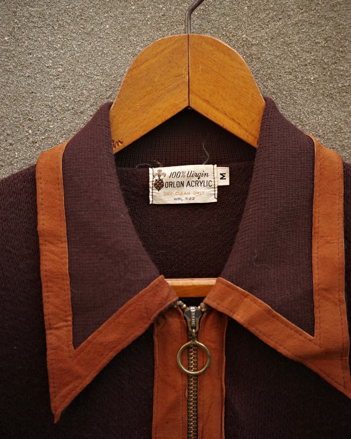 60-70’s 컨템포러리 롱포인트 카라 레더 패널 집업 자켓 상품이미지2