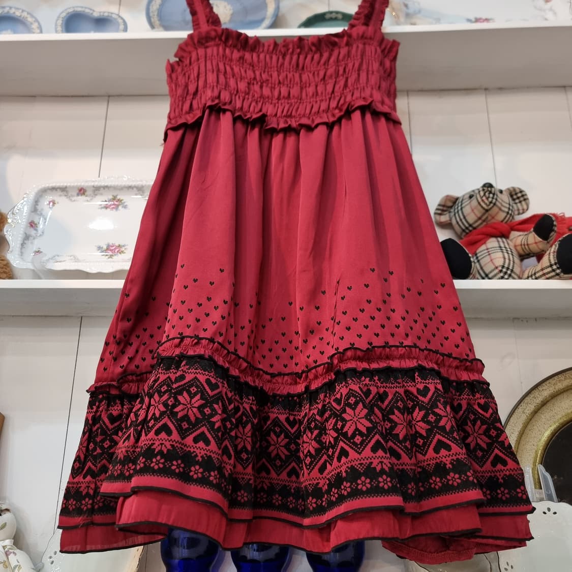 Tralala 트랄라라 레드 플로킹(플로킹) 원피스 상품이미지3