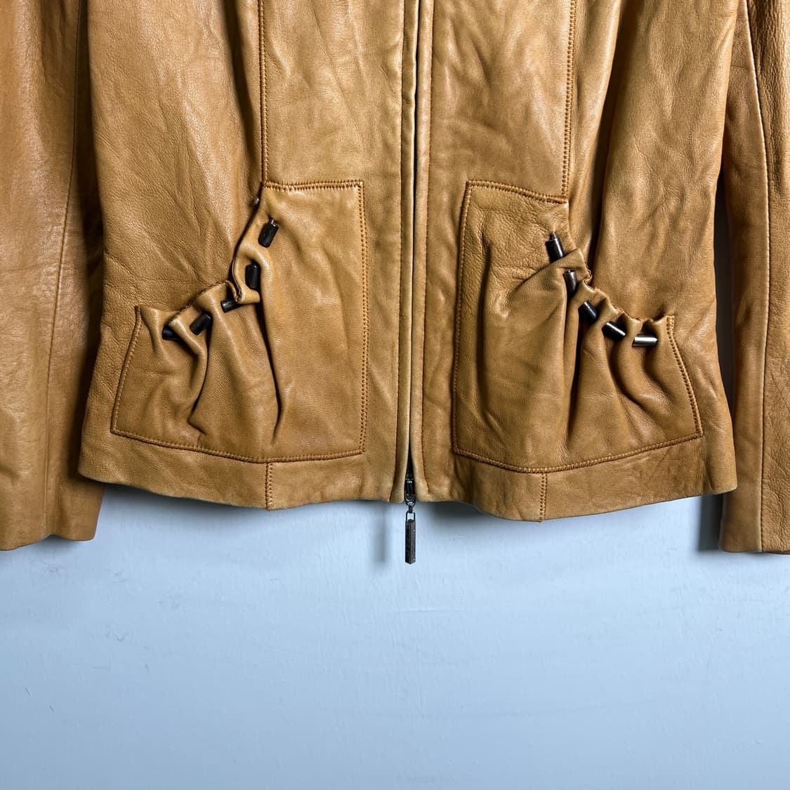 베르사체 진스 카라멜 모토 레더 자켓 S 상품이미지5