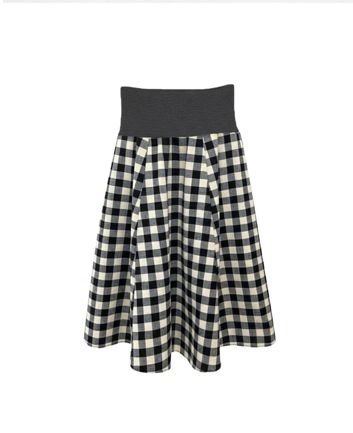 익스파이어드걸 패치 깅엄 체크 스커트 블랙 상품이미지2