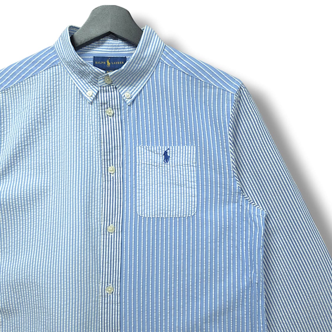 [S] 폴로 시어서커 스트라이프 컬러블럭 긴팔셔츠 상품이미지3