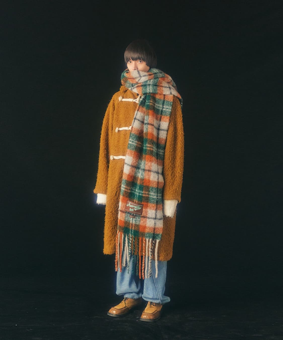 앤더슨벨 빅체크 머플러 그린/오렌지 상품이미지1