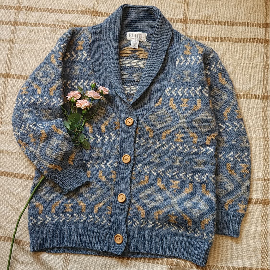 90s 프렌치 울 가디건 숄카라 울 니트 스웨터 버튼 가디건 S 상품이미지1