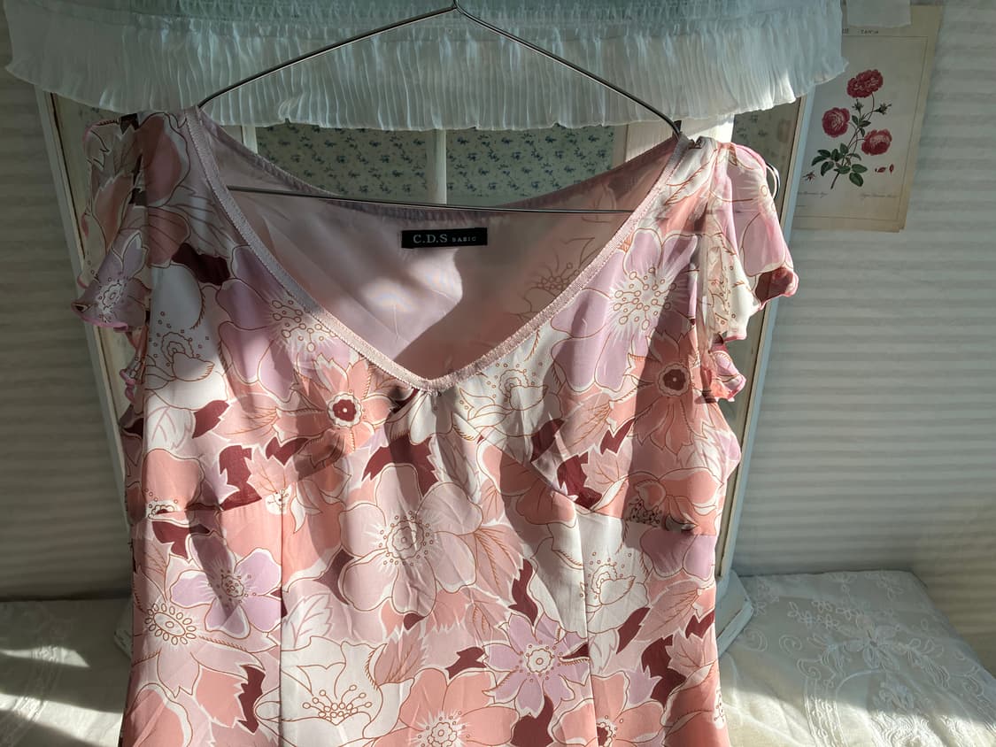 빈티지 오리엔탈 플라워 패턴 핑크 원피스 상품이미지5