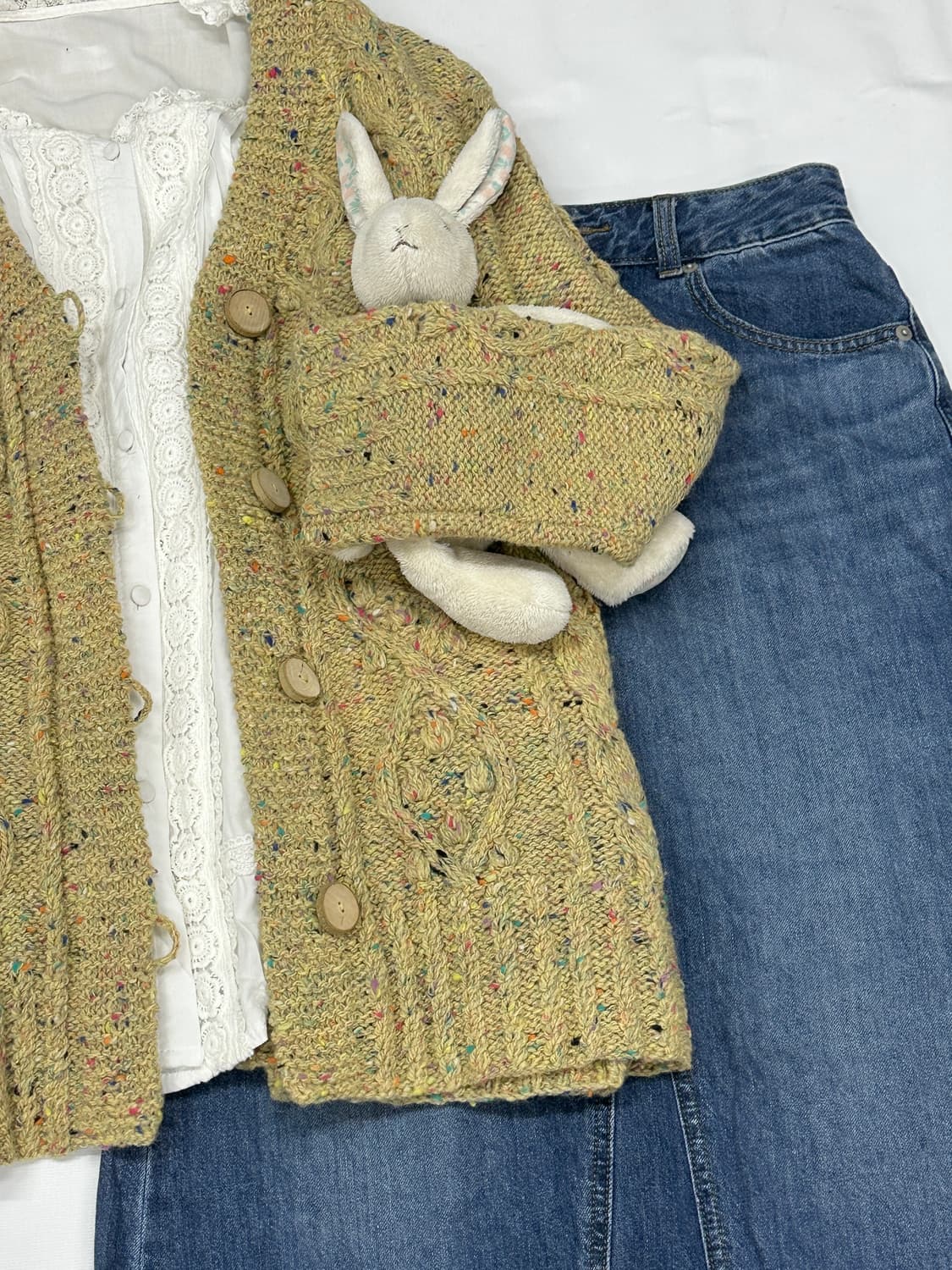 🍩하구미의 도넛 가디건 코디세트🍩 그런지 모리걸 레이어드 데님 스커트 상품이미지3