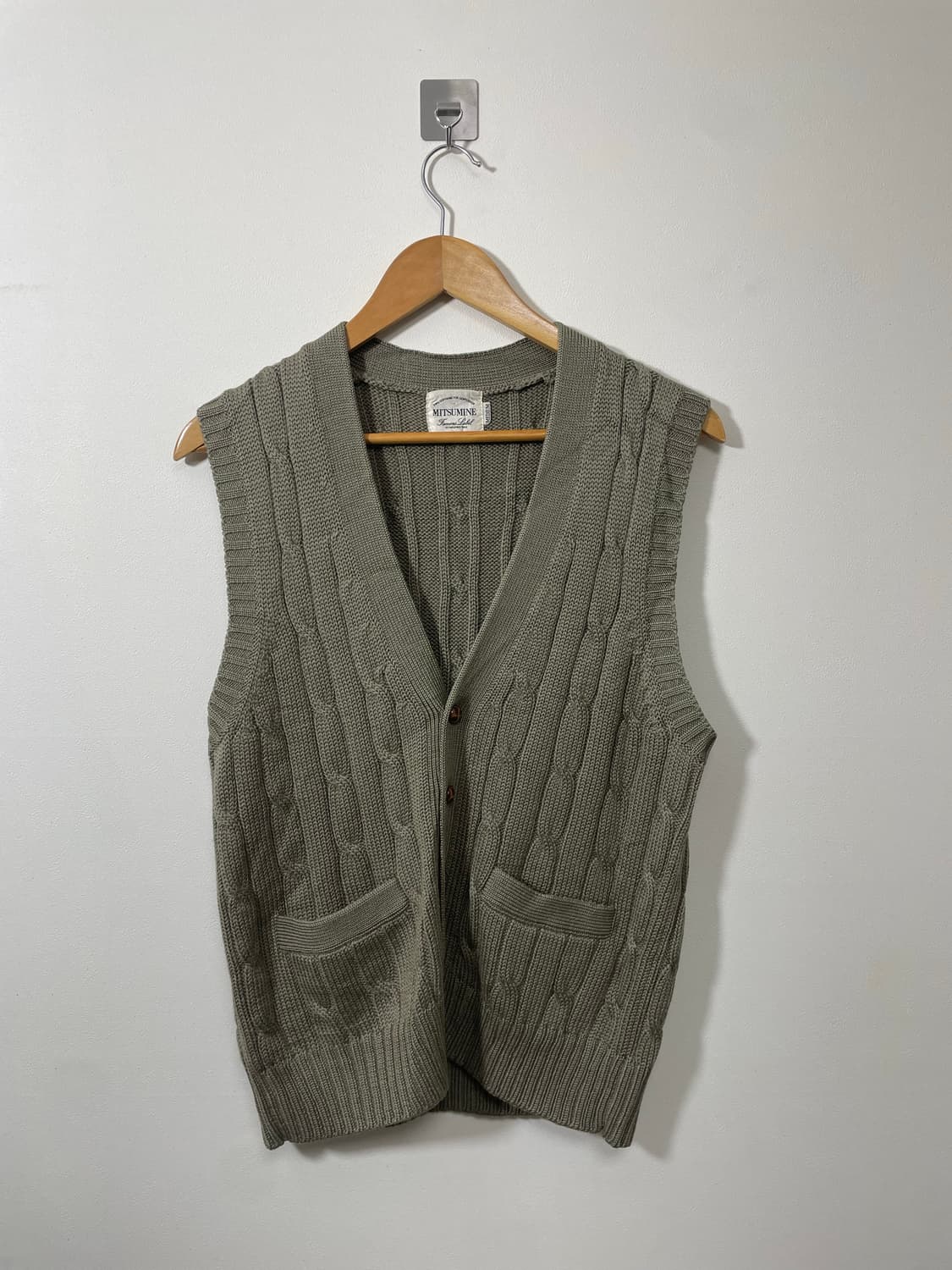 일본빈티지 울 100% 꽈배기 니트 조끼 M - K18 상품이미지1