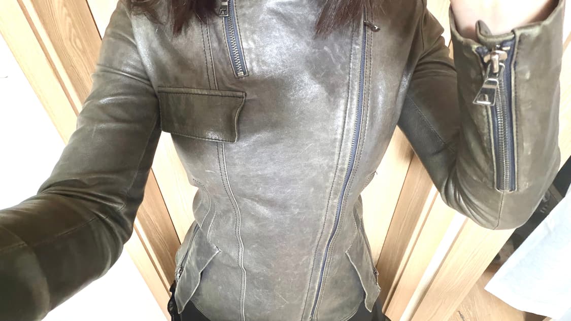 빈티지 양가죽 리얼 레더 언발 지퍼 자켓 슬림핏 딱붙핏 상품이미지1