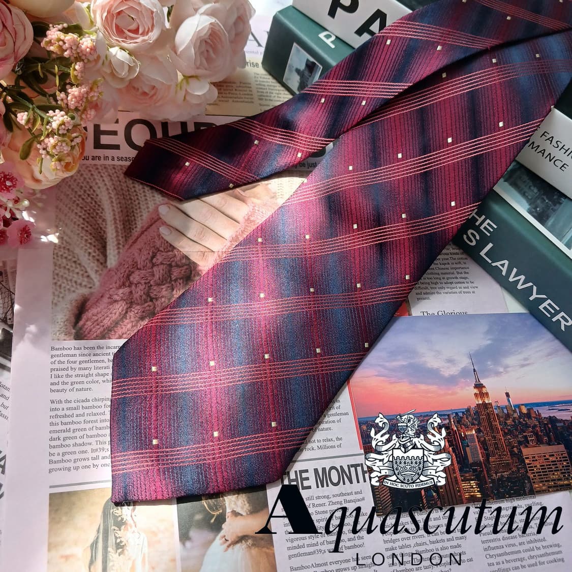 아쿠아스큐텀 실크 와인 스트라이프 넥타이 9.5cm A등급 E962
 상품이미지2