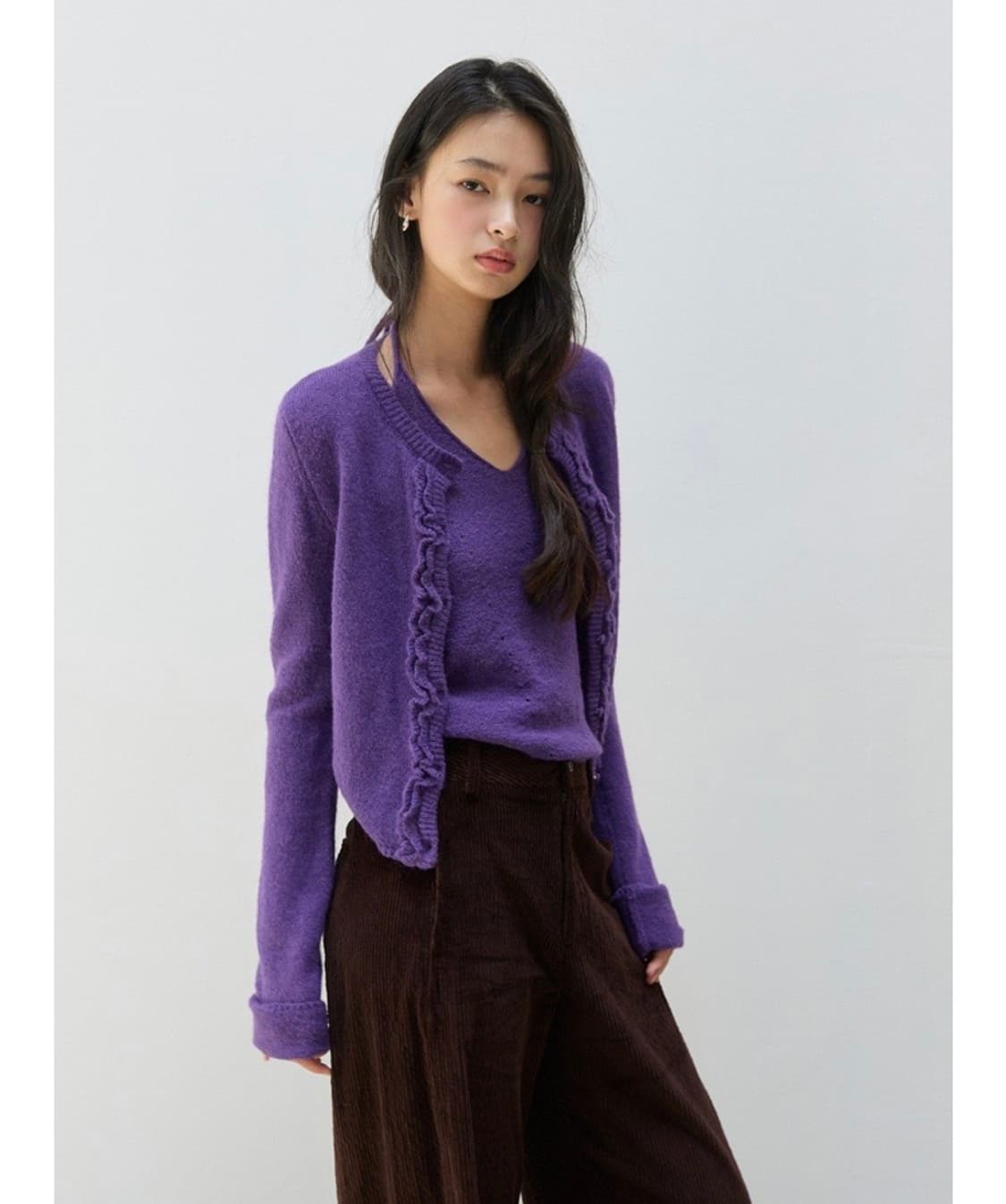 미치코런던 러플 울니트 가디건 퍼플 S 상품이미지3