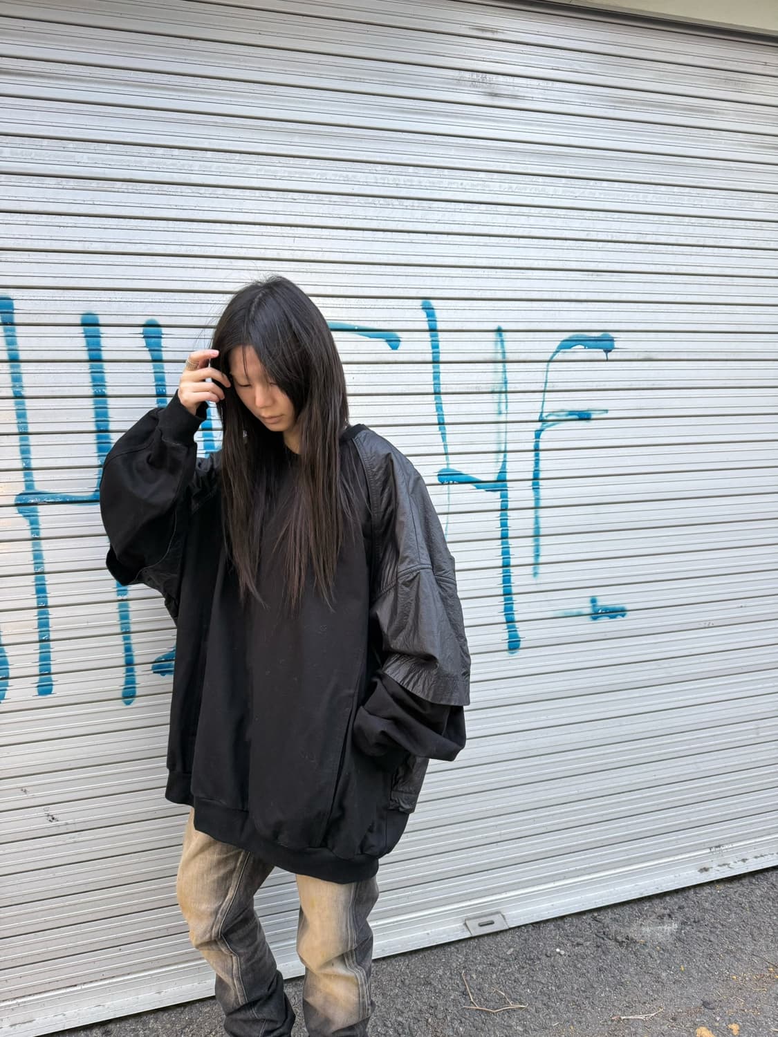 준지 블랙 나일론 레이어드 스웻셔츠 상품이미지7