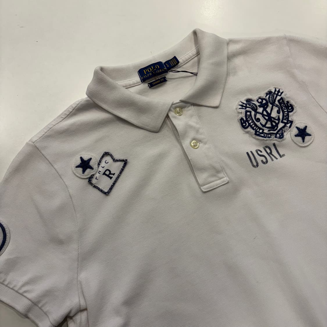 [L] 폴로 랄프로렌 스키니핏 화이트 반팔 카라티 패치 D354 상품이미지3