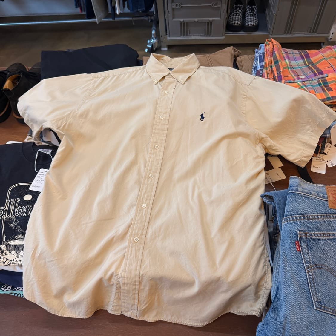 폴로 랄프로렌 실크 혼방 블레이크 핏 다운버튼 반팔셔츠 L XL 상품이미지1