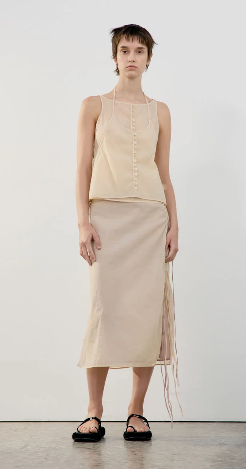로우클래식 see through button skirt (beige) s 상품이미지4