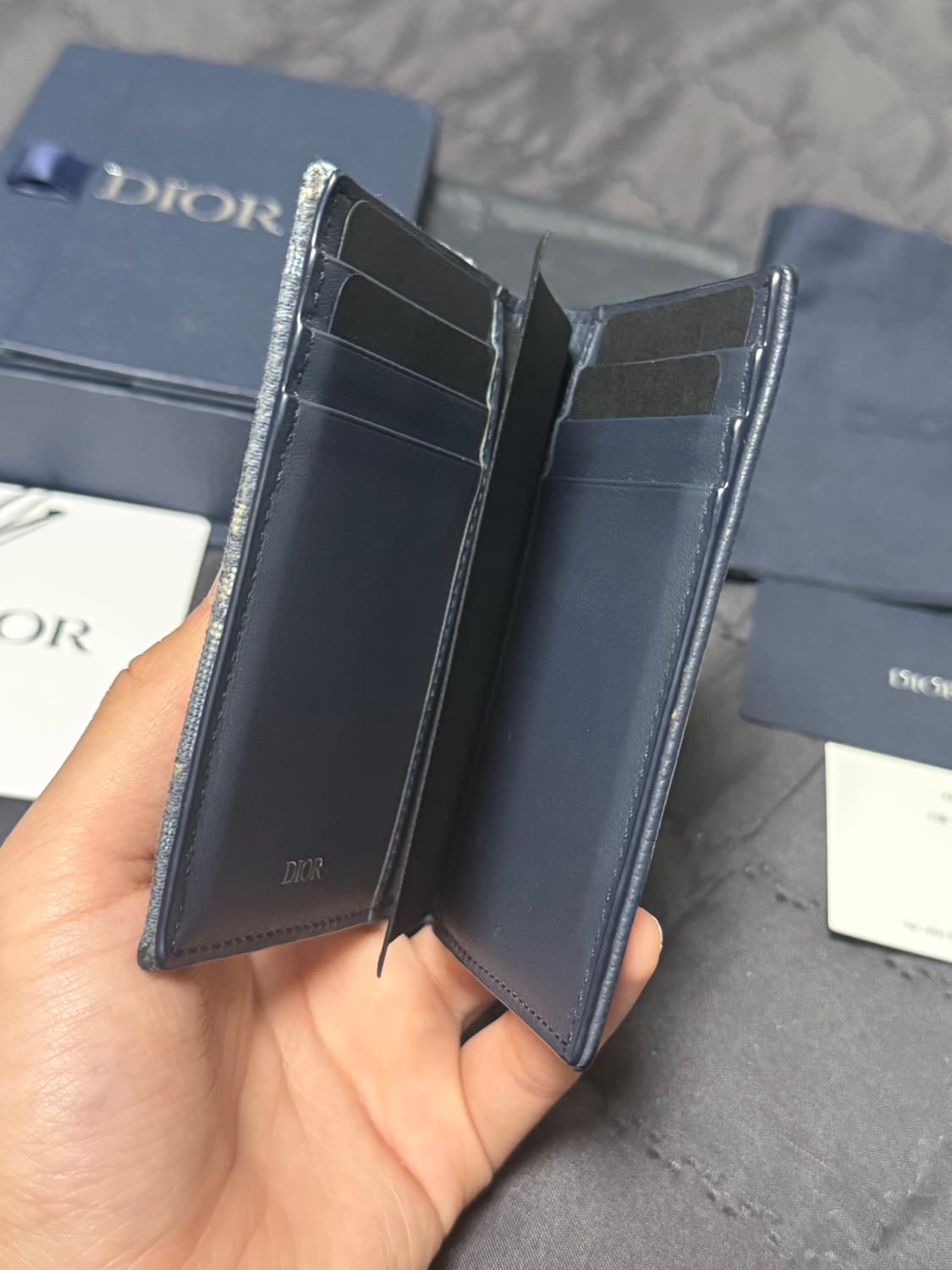 디올 오블리크 자카드 새들 오거나이저 카드지갑 블루 상품이미지6