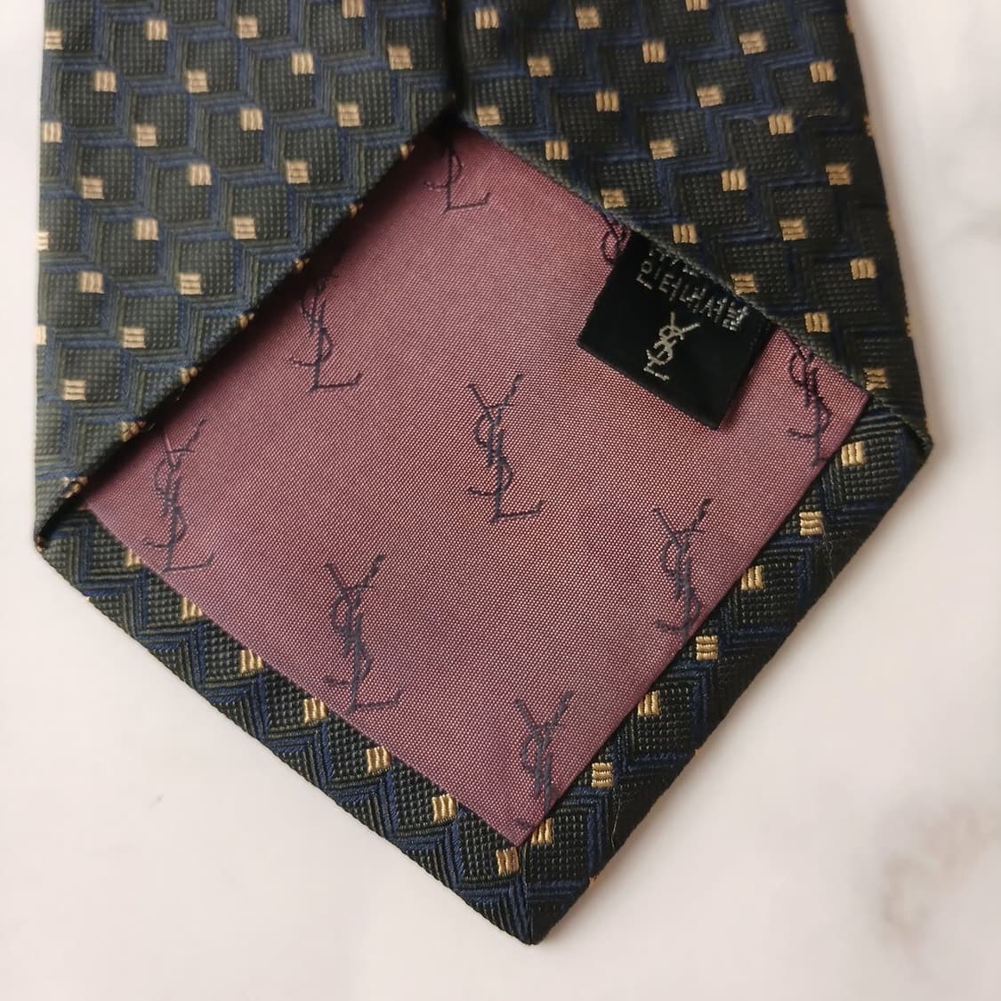 입생로랑 실크 다크그린 골드 패턴 넥타이 9.9cm A+등급 A19087 상품이미지8