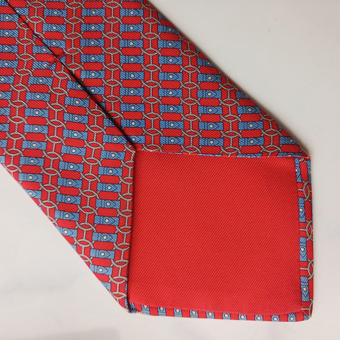 에르메스 실크 레드 H 패턴 넥타이 8.1cm B등급 E721 상품이미지6