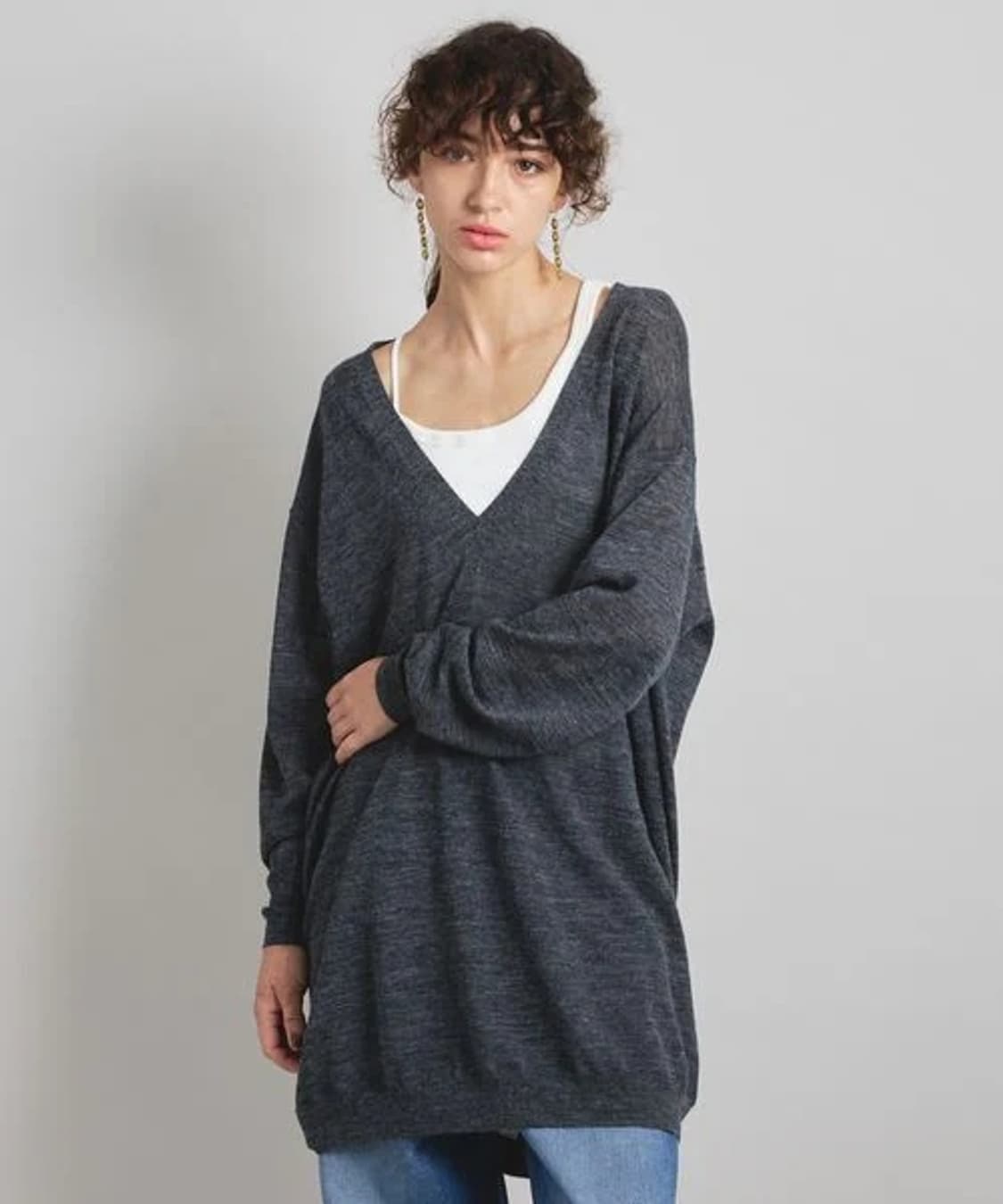 Brill 드레프 V넥 루즈핏 울 니트 튜닉 (FREE) 상품이미지1