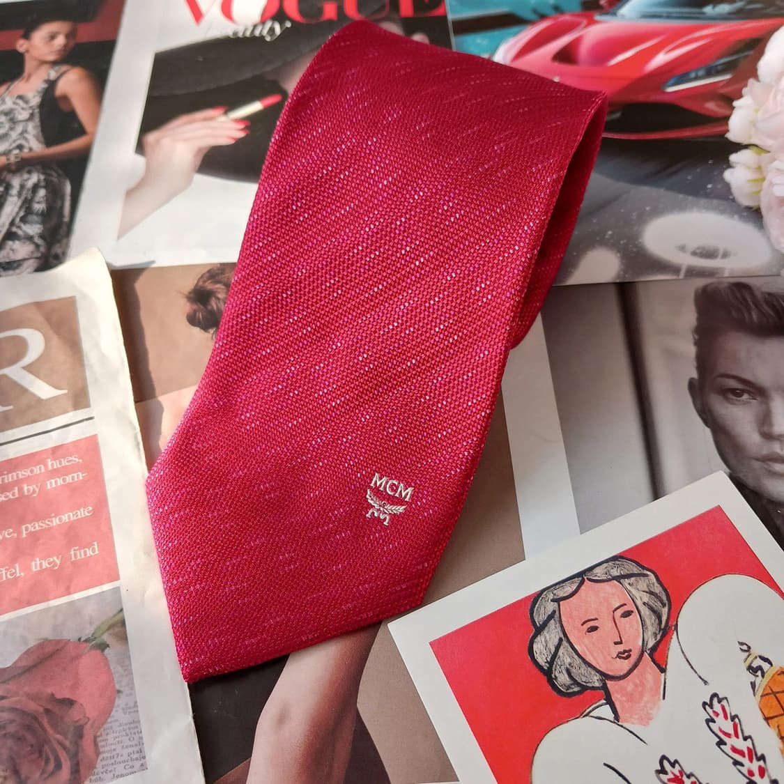 MCM 엠씨엠 실크 레드 넥타이 8.3cm A+등급 A19640 상품이미지2