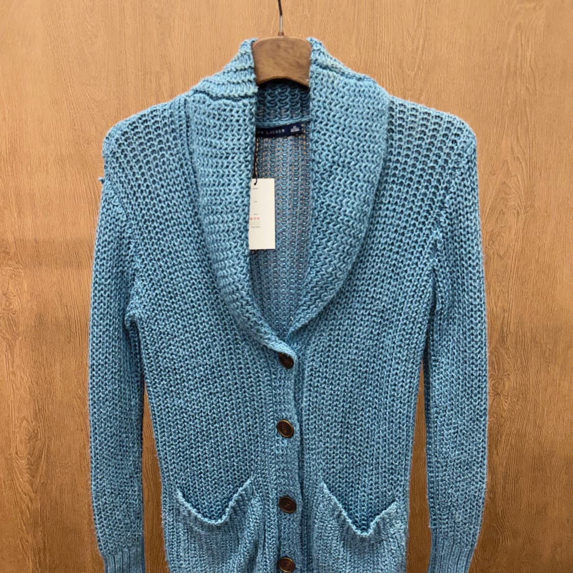 폴로 랄프 로렌 니트 가디건 숄카라 오픈워크 조직 디테일 더스티 블루 상품이미지4