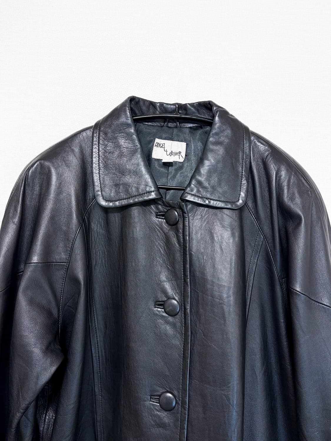 Raglan Leather Midi Coat - Black 상품이미지6