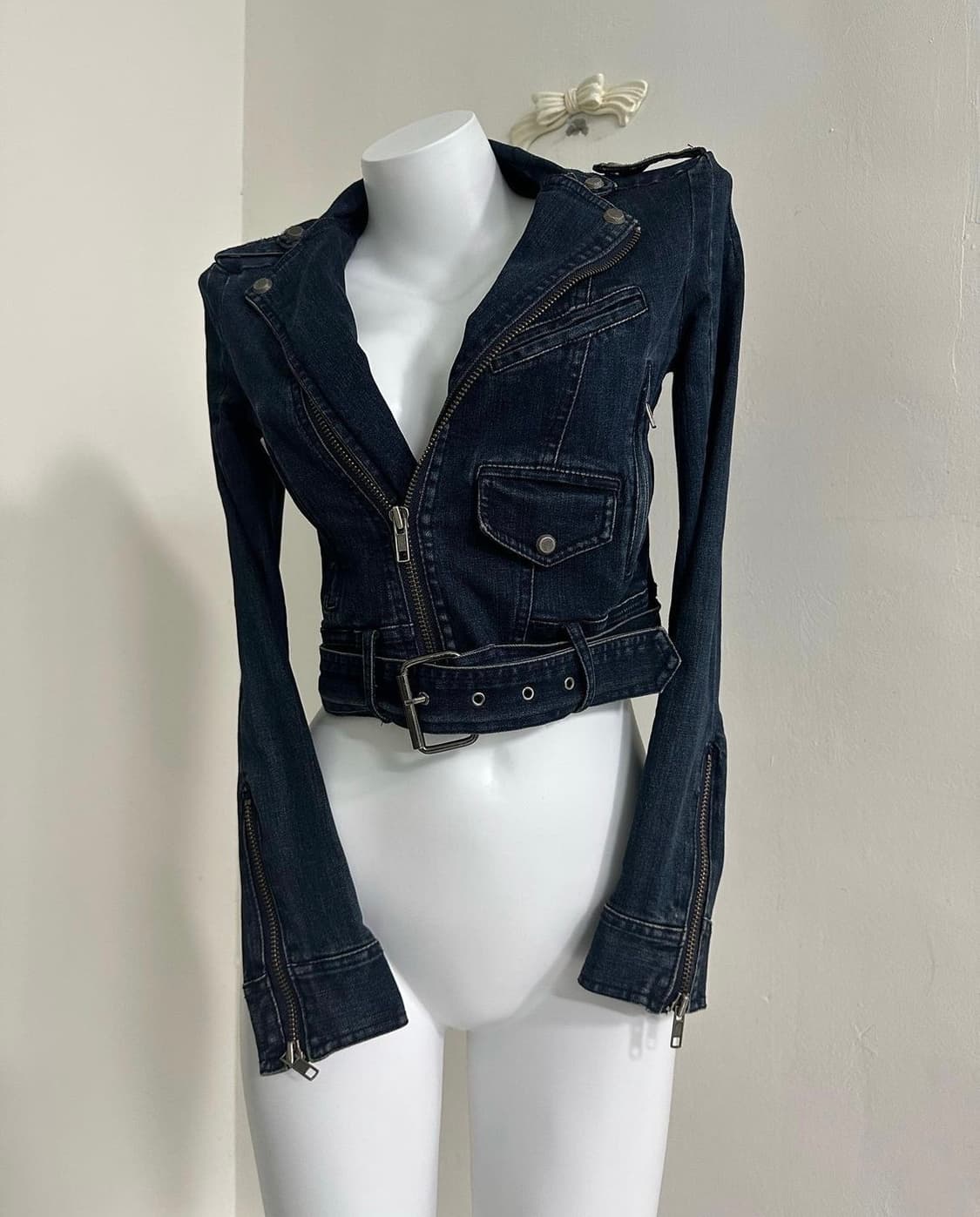 shop502 샵오공이 파우닝 큐빈티지 빈티지 00s 데님 라이더 자켓 상품이미지1