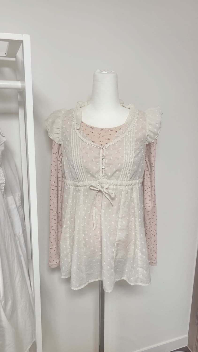 일본빈티지 모리걸 핑크플라워 도트 세트 상품이미지1