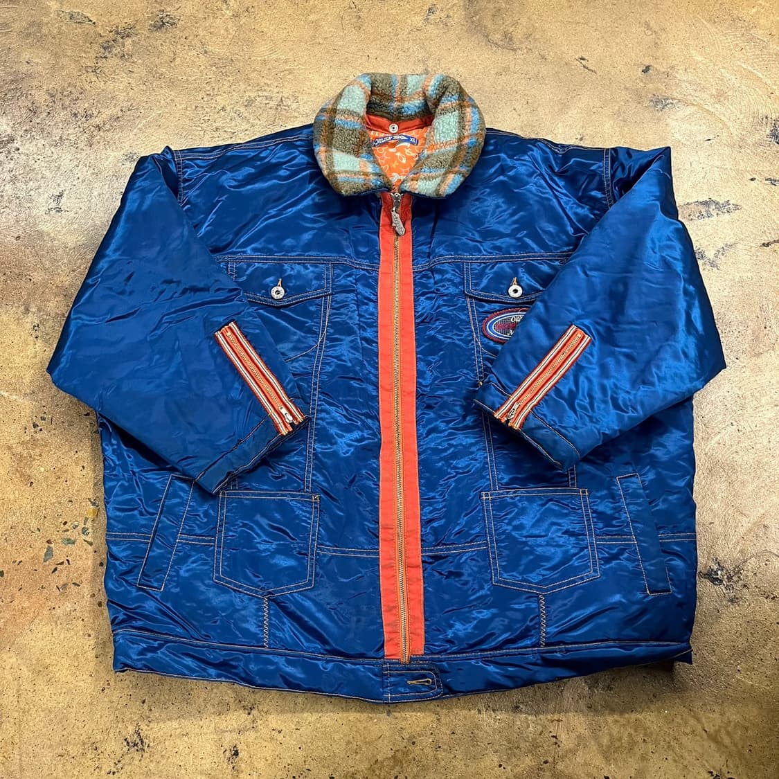 [정품/XL] 오일릴리 블루 퀼팅 자켓 체크 칼라 빈티지 스타일 b16 상품이미지2