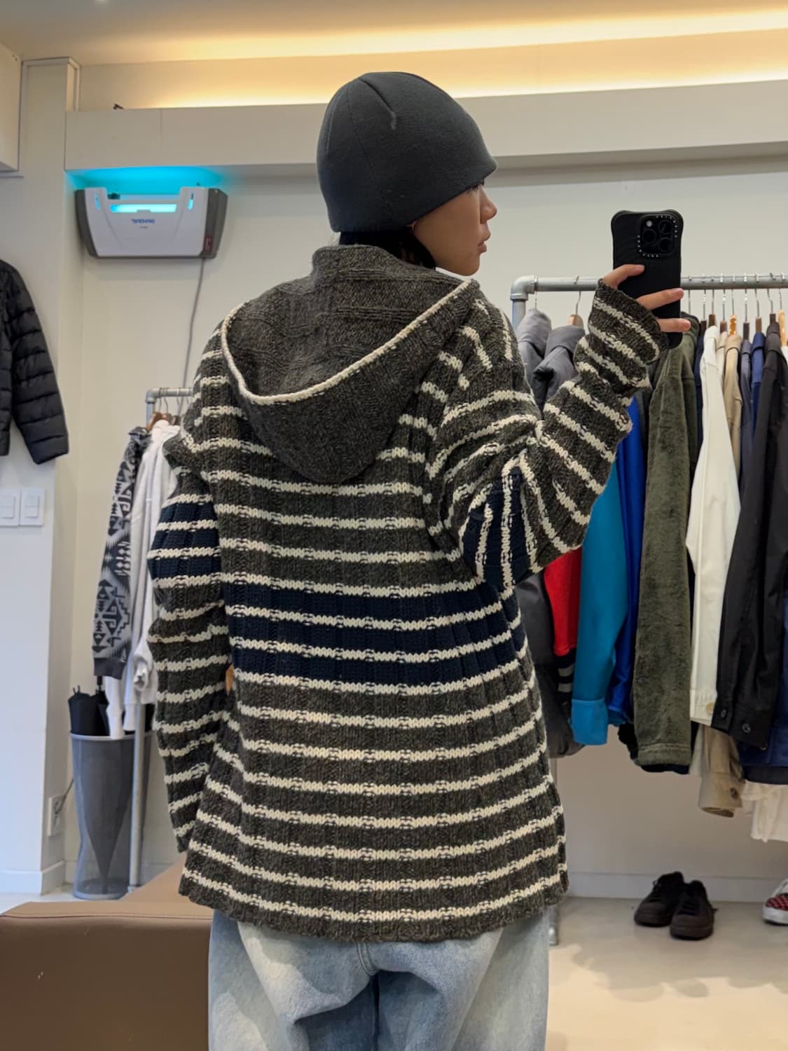 알마니진스 스트라이프 하프집업 후드 니트 상품이미지8