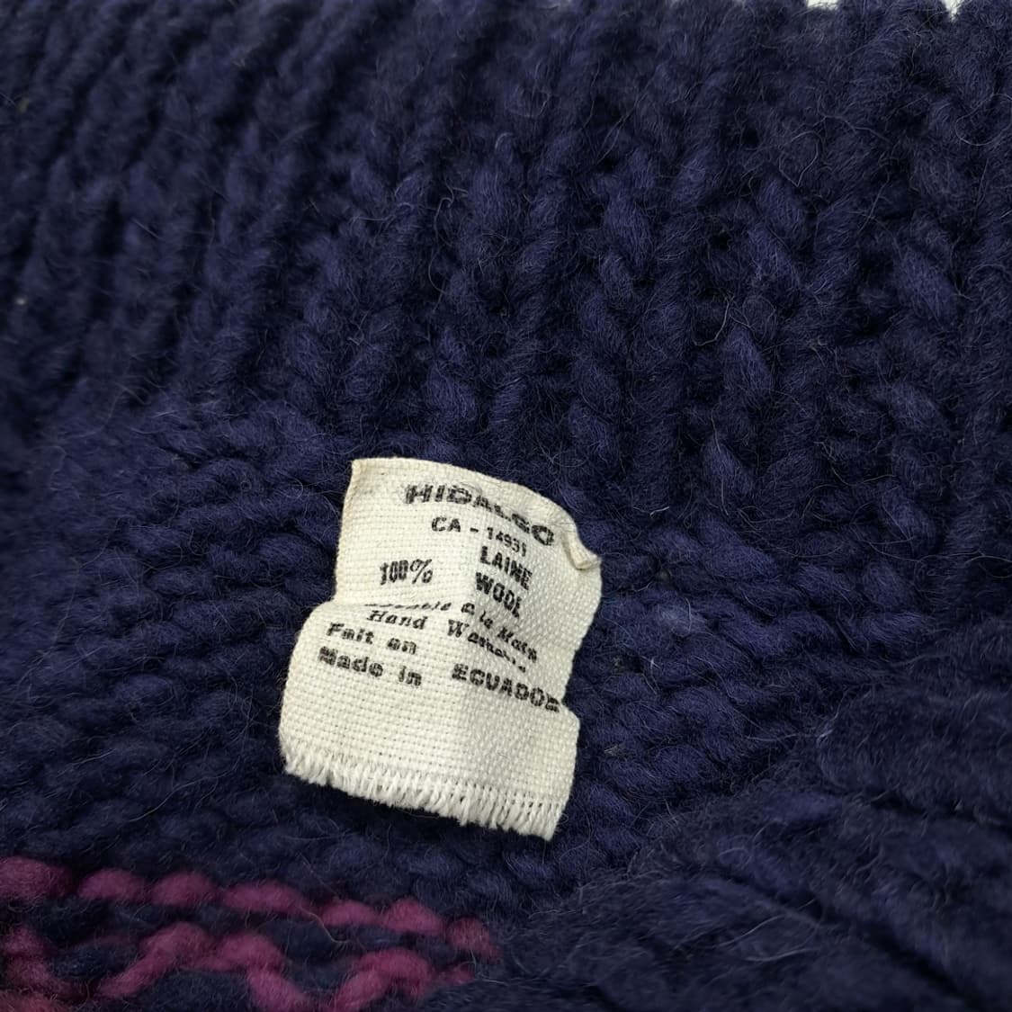 CL207 2XL 이달고 에콰도르 핸드니트 울 에스닉 네이비 헨리넥 상품이미지3
