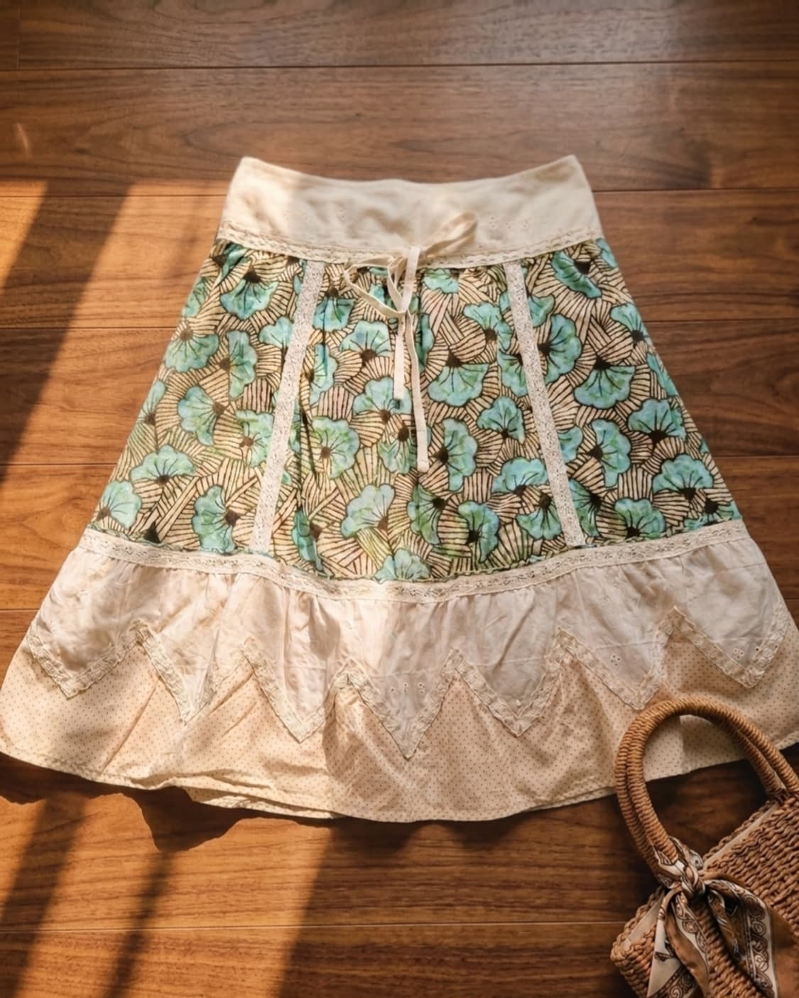 [Thursday Island] 빈티지 무드 레이스 패치워크 스커트 상품이미지2