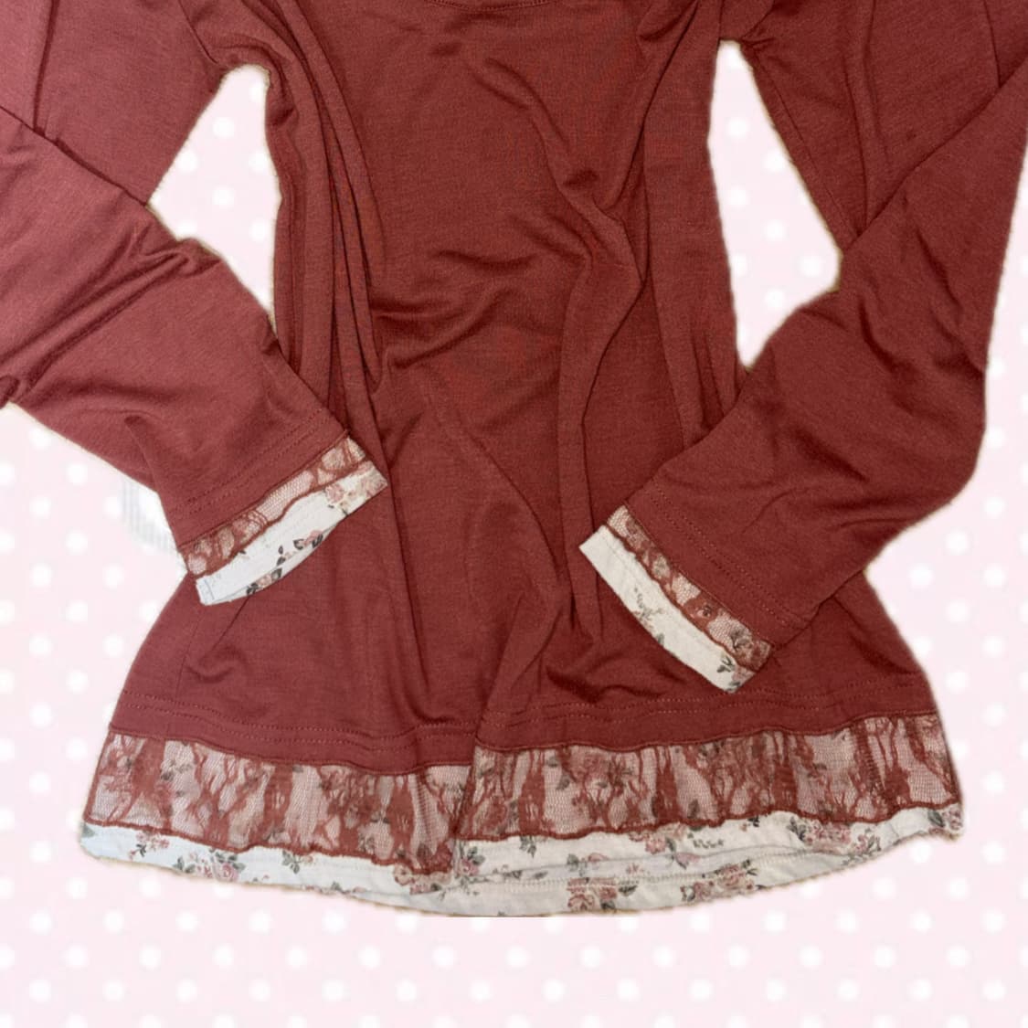 TIMOTHY 톤다운레드 플라워 레이스 롱슬리브 티셔츠 상의 상품이미지3