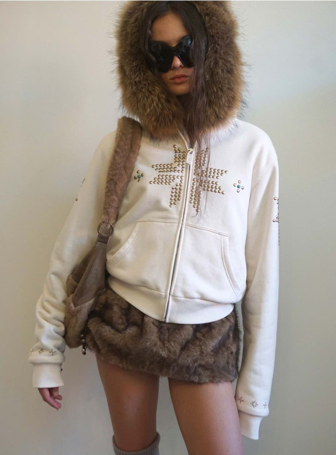 스컬프터 퍼 트리밍 후드집업 더티화이트 m fur trimming 상품이미지2