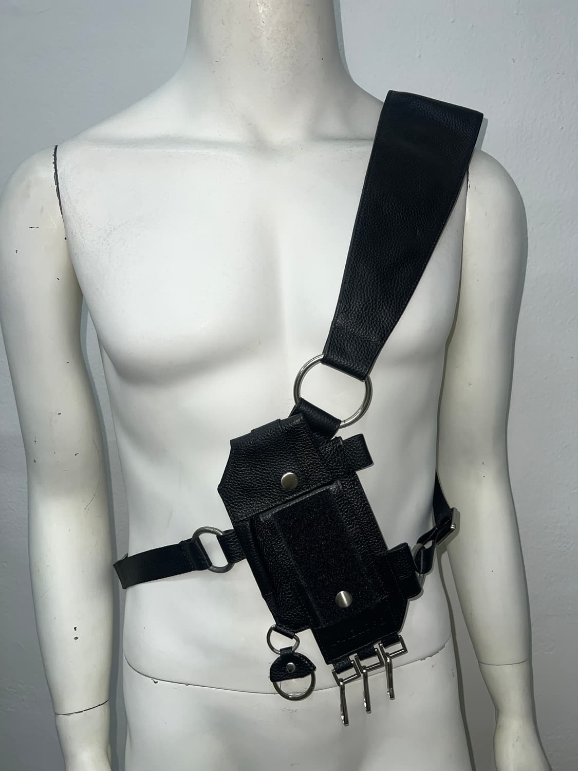 LANDLORD 블랙 가죽 유틸리티 백 사이버코어 택티컬 상품이미지1